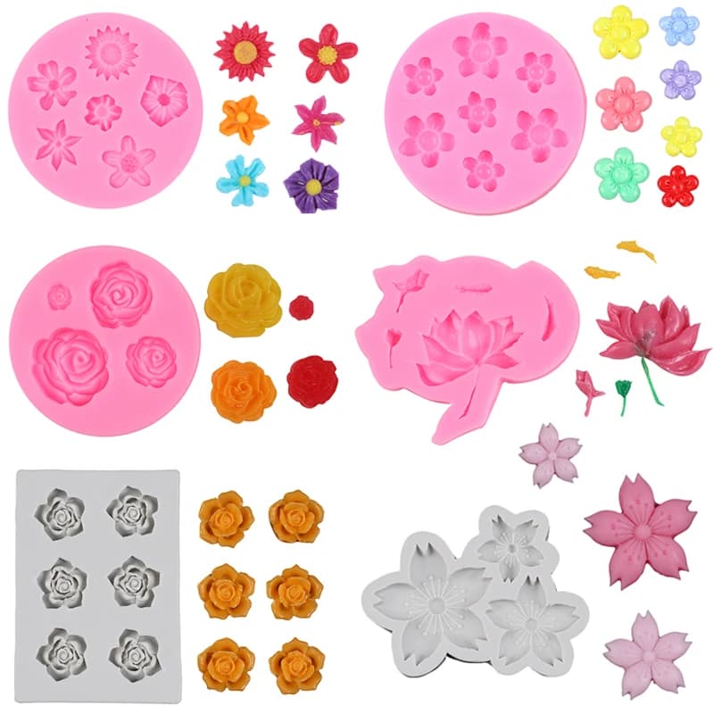 Flower Silicone Mold Rose Lotus Cherry Blossom Dahlia Cake Decorating Fondant Chocolate Candy Cupcake Baking Soap Resin Mold