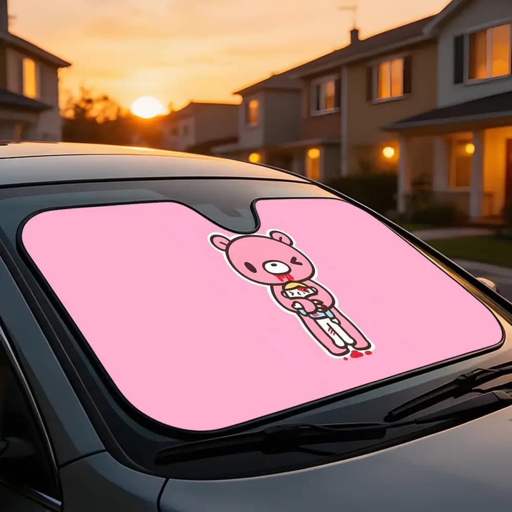 Parasole Universale per Auto, Copertura Completa per Parabrezza, Protezione dal Calore e dai Raggi UV, Anti-Invecchiamento, Design Cartoon G-Gloomy Cute Bear