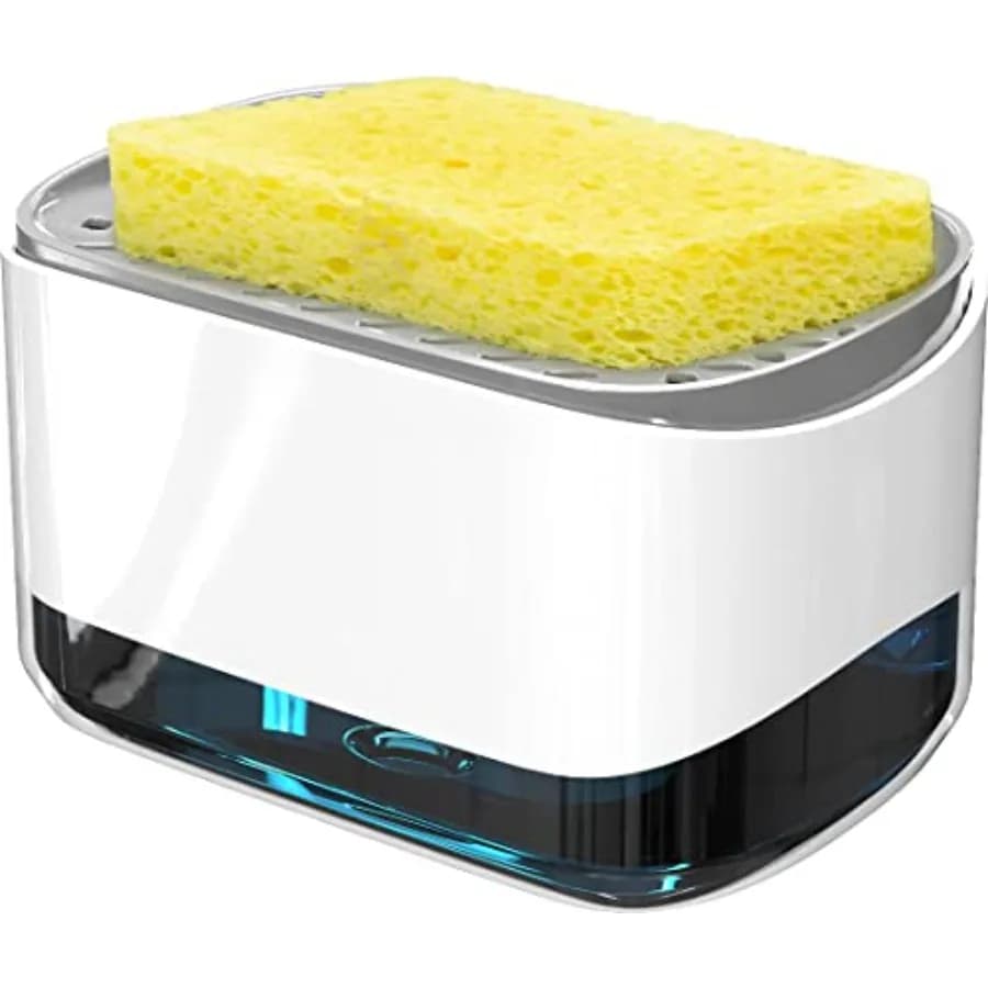 Dispenser per sapone liquido e porta spugna, dispenser per sapone da cucina da 350 ml (12 oz), bianco
