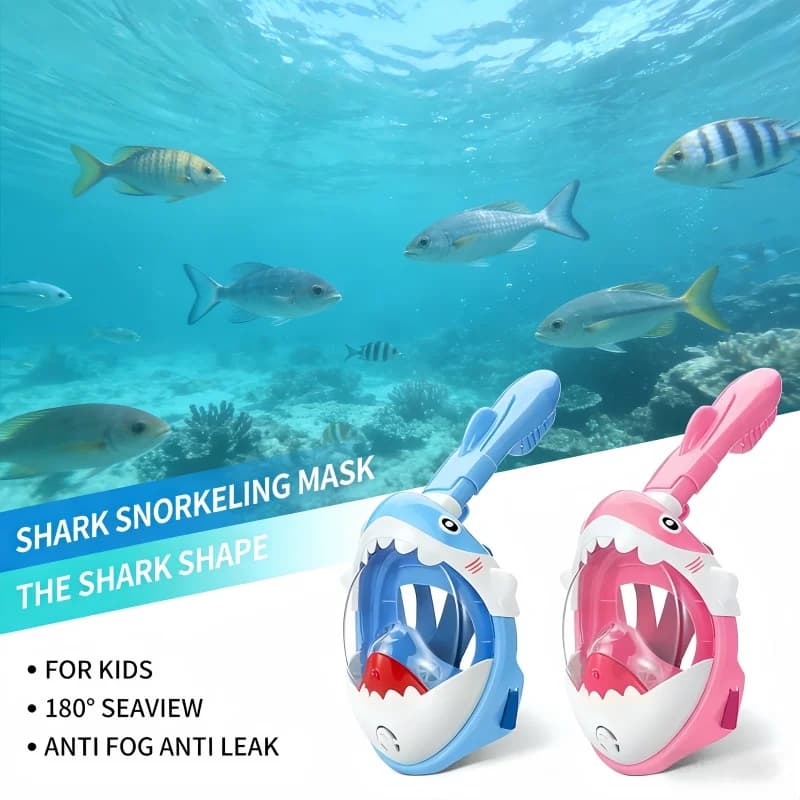 Integrated Children's Underwater Mask with Cartoon Drawings, Anti-fog, Snorkel Set for Swimming and Diving for Boys