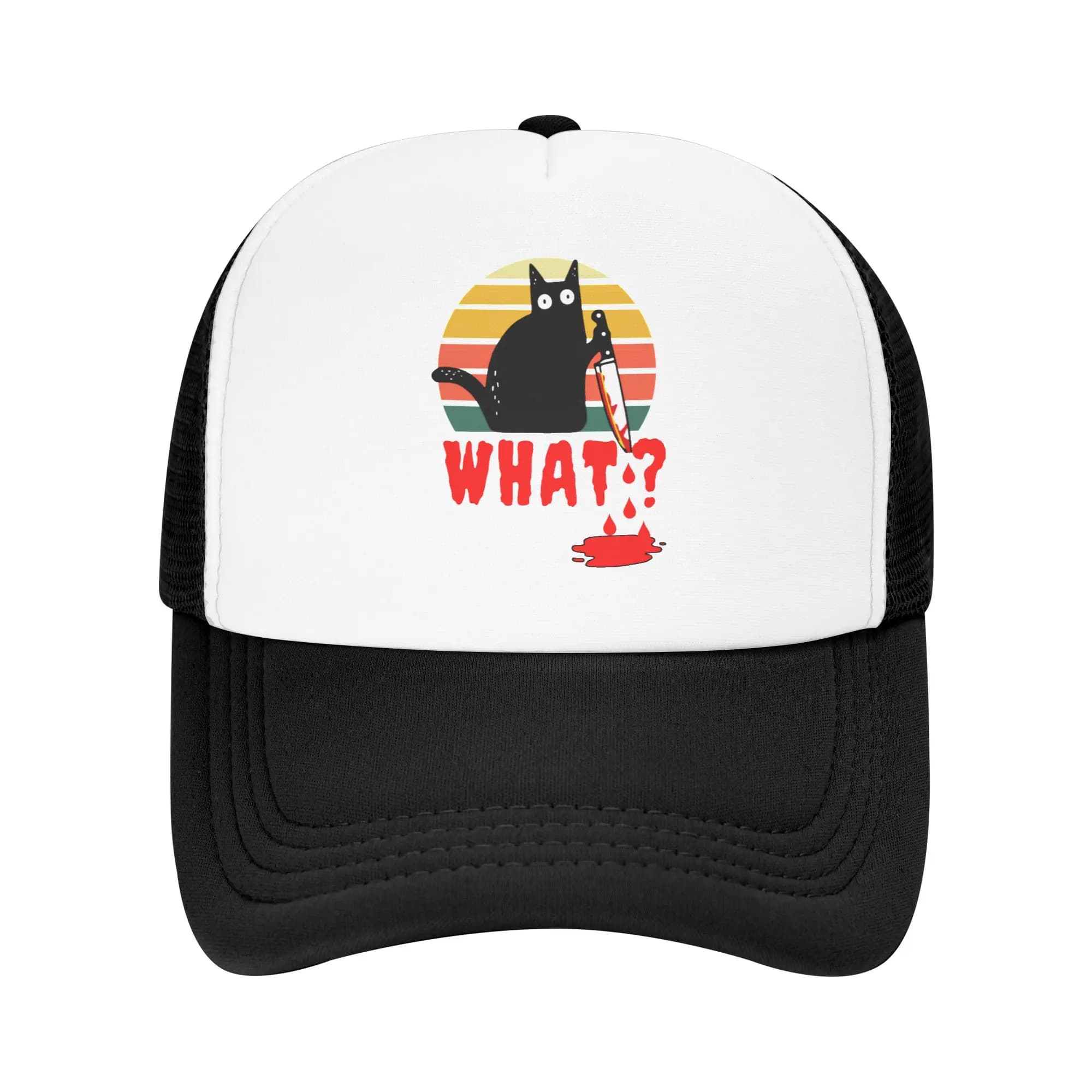 Funny killer cat lorry hat holding a knife, adult adjustable baseball cap, man and woman, Hip Hop style, for Halloween