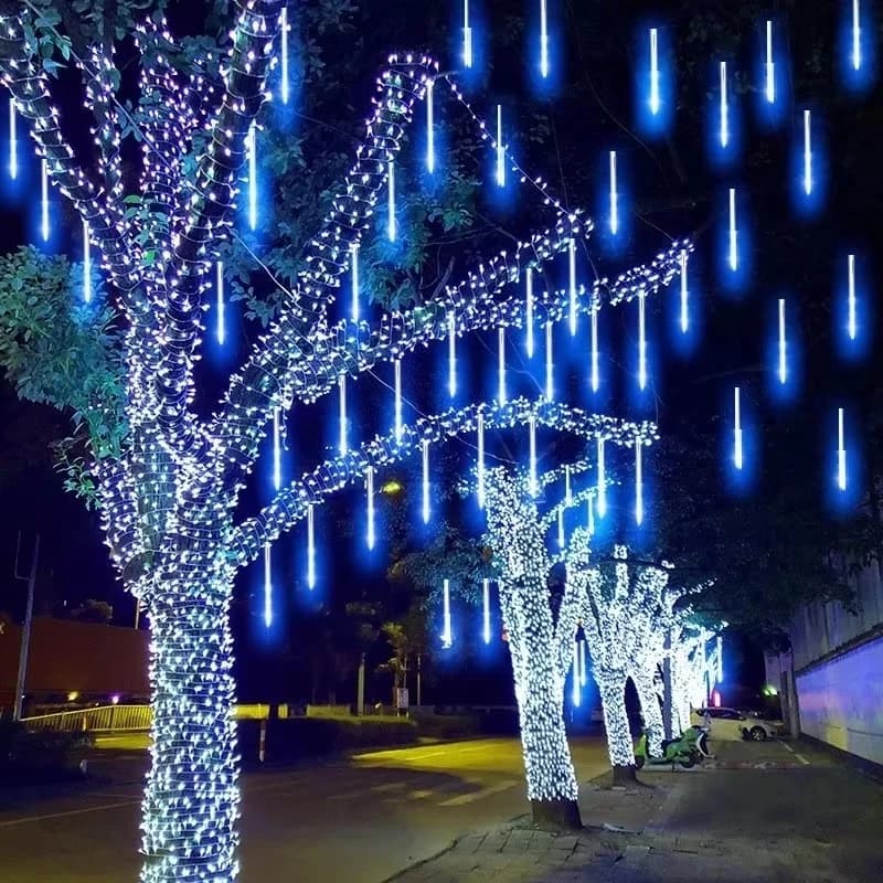 Luci a cascata a LED per esterni, impermeabili, effetto pioggia di meteore, per casa e giardino