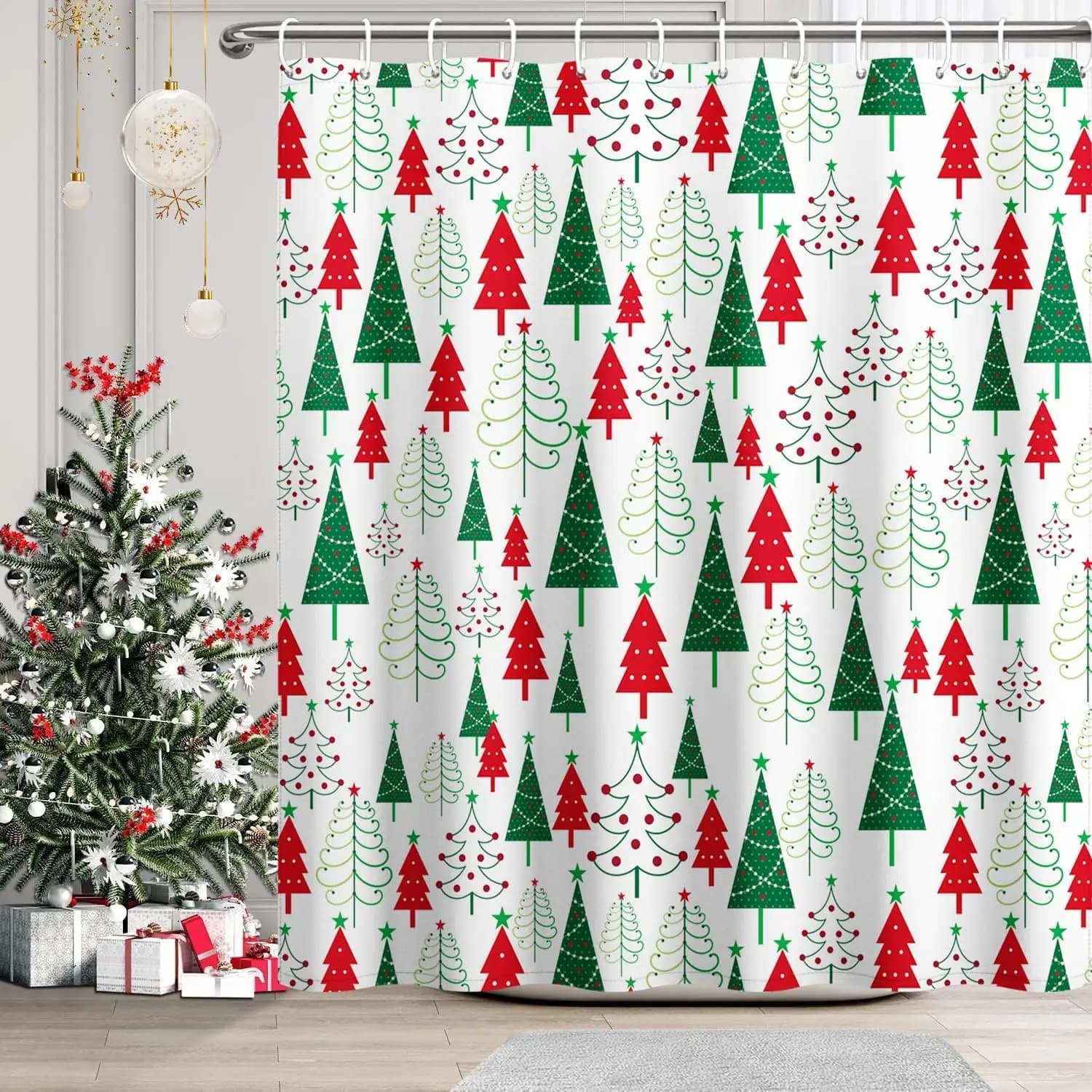 Tenda da doccia per albero di Natale Verde Rosso Alberi di Natale Tende da doccia per decorazioni per il bagno Tenda da bagno per le vacanze di Capodanno