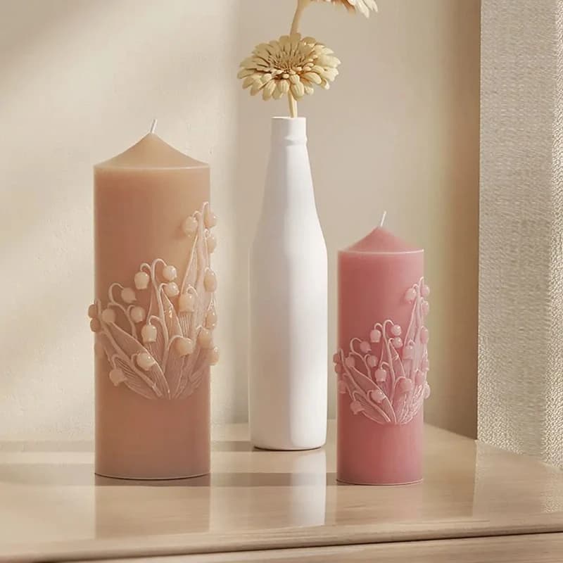 3D Cylinder Candle Mold Lily Of The Valley Relief Flower Cake Resin Mold Epoxy Resin Wedding Supplies Soap Mold