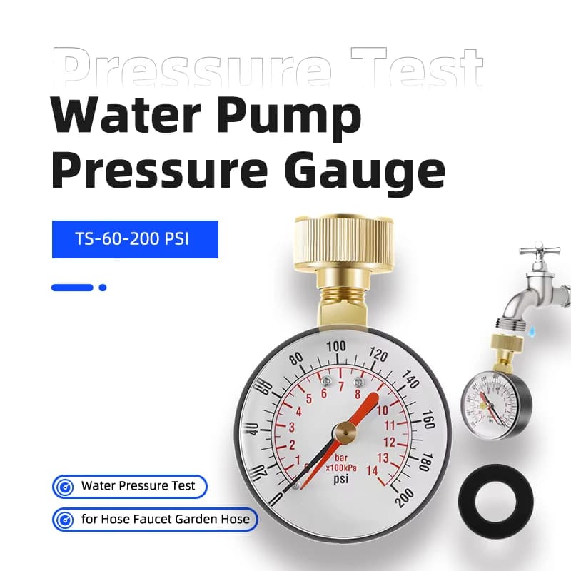 Water Pump Pressure Gauge and Garden Pipe - TS-60 200 PSI Water Pressure Test Pressure Gauge for Faucet and Tube - Pump and Tube Pressure Gauge