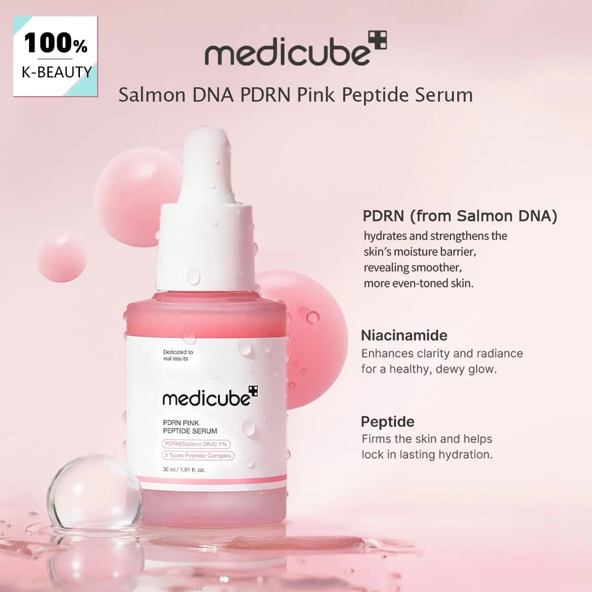 Siero Peptidico Rosa Medicube con DNA di Salmone PDRN, Lisciante e ad Assorbimento Rapido, Rinfrescante e Non Appiccicoso, Skincare Coreana, K-Beauty, Trucco Coreano