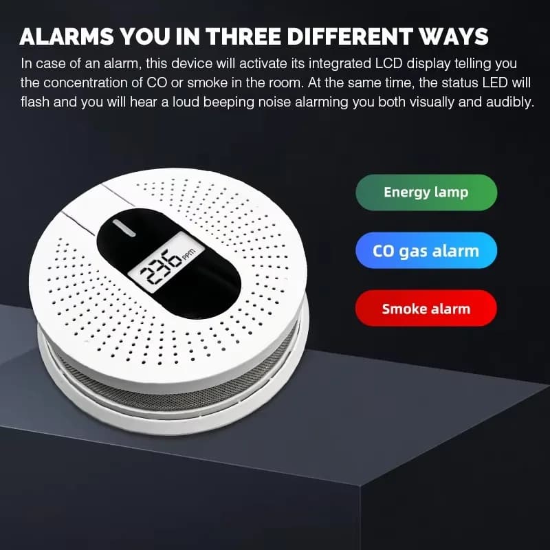 2 in 1 Fire Alarm System Gas Sensor House Smoke and Carbon Monoxide Detector Alarm