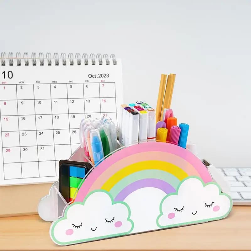 Portapenne arcobaleno per scrivania organizzatore di penne acriliche arcobaleno per supporto per penne da tavolo con motivo a ponte ad arco arcobaleno per