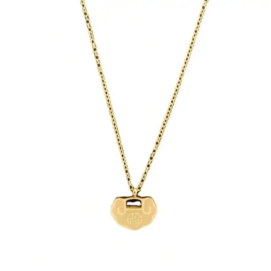 Vintage Chinese Style Longevity Lock Pendant Necklace With Auspicious Clouds For Women