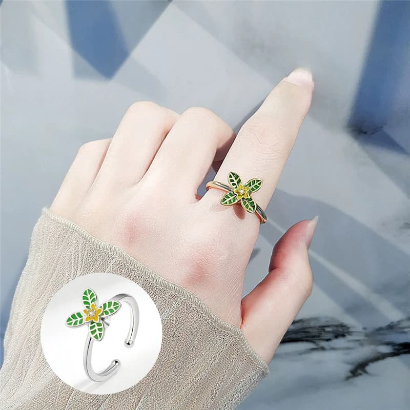 Classico albero a foglia antistress Anello da donna Ansia Fidget Spinner Anelli congiunti a fiore Accessori per gioielli in cristallo che ruotano liberamente