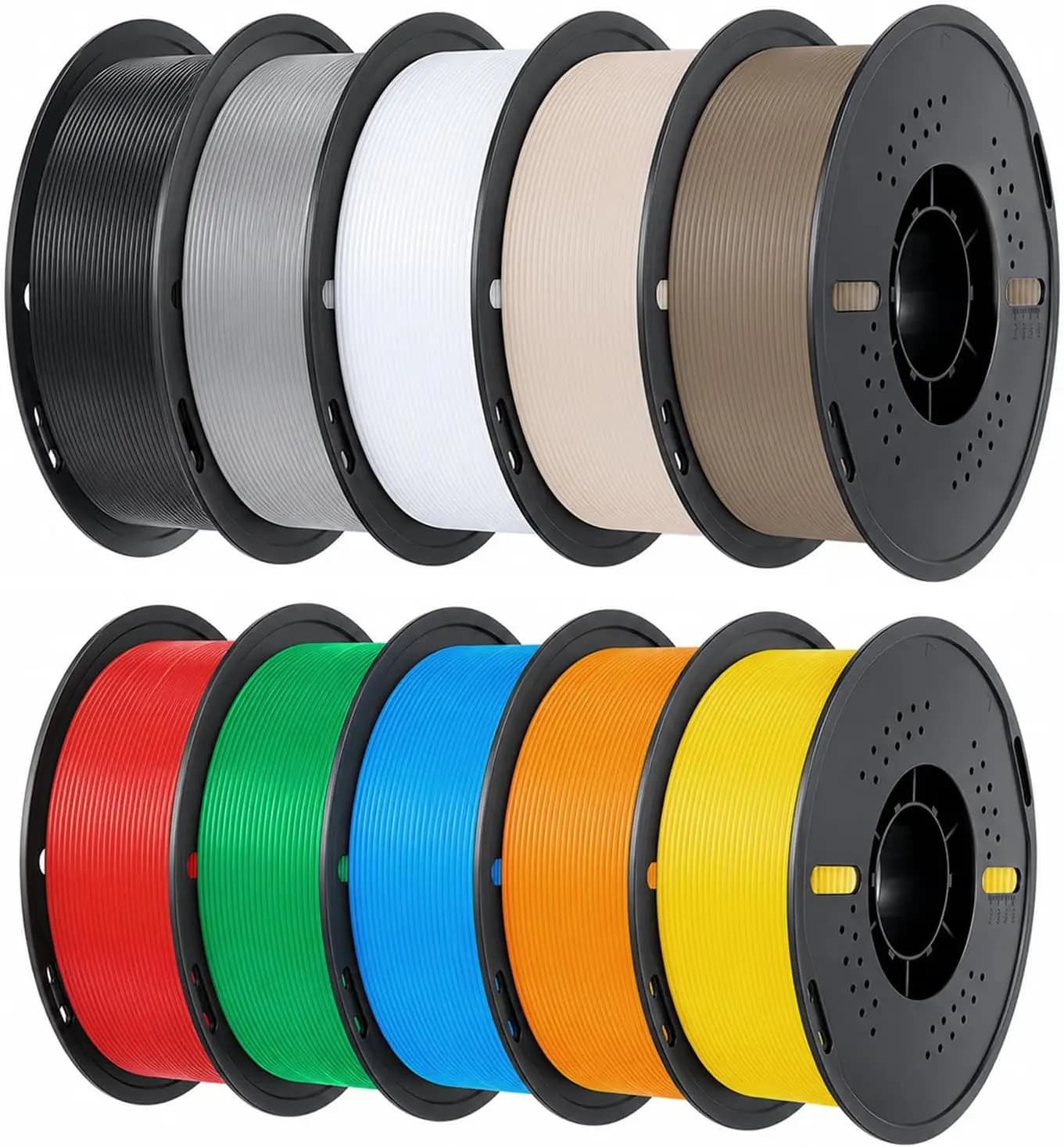10KG PLA Filament 1.75mm Bundle, 3D Printer Filament Bulk 10 Spools (Black Grey White Light Apricot Wood Red Green Blue Orange Y