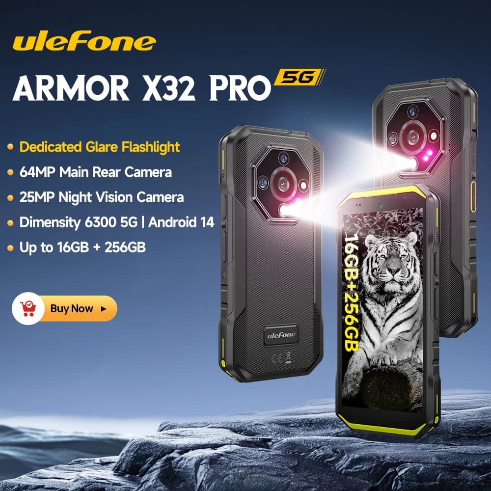 【2025 Nuovo】Ulefone Armor X32 Pro 5G Telefono robusto Smartphone Android 14 16 GB RAM 256 GB ROM 64 MP Fotocamera principale Dimensity 6300 NFC