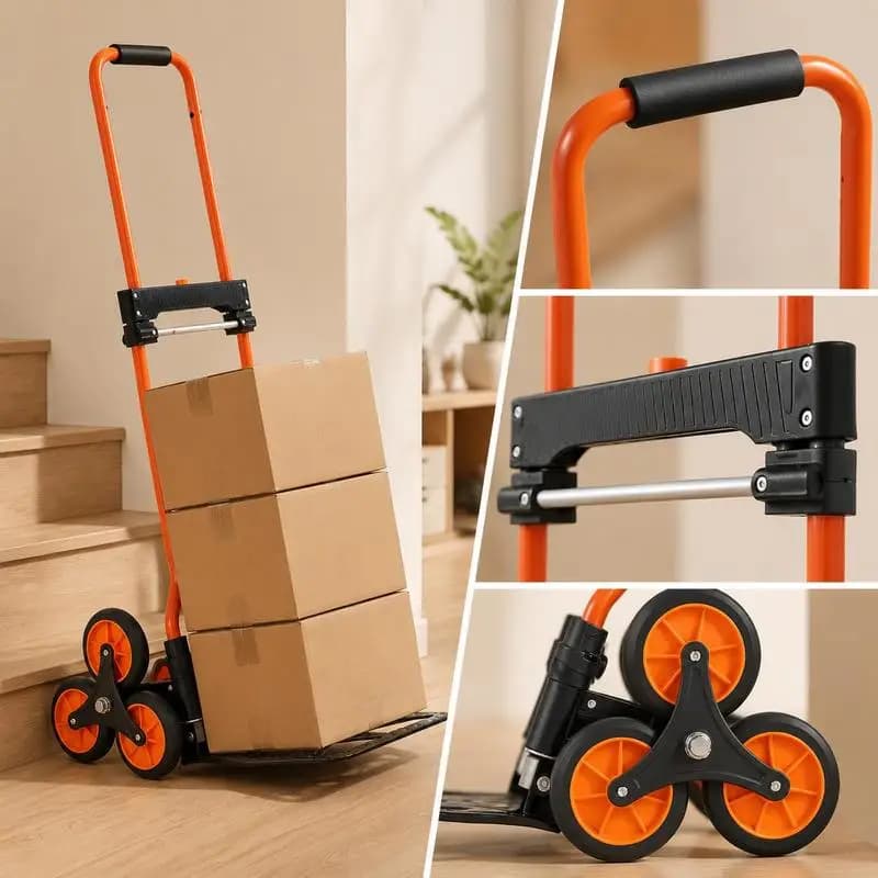 Stair Climbing Cart, 120 Lbs Stair-Climbing Capacity, Portable Folding Trolley Cart with Telescoping Handle, 6 Wheels and 2 Bungee Cords, Stair Climber Dolly for Home, Groceries, Warehouse
