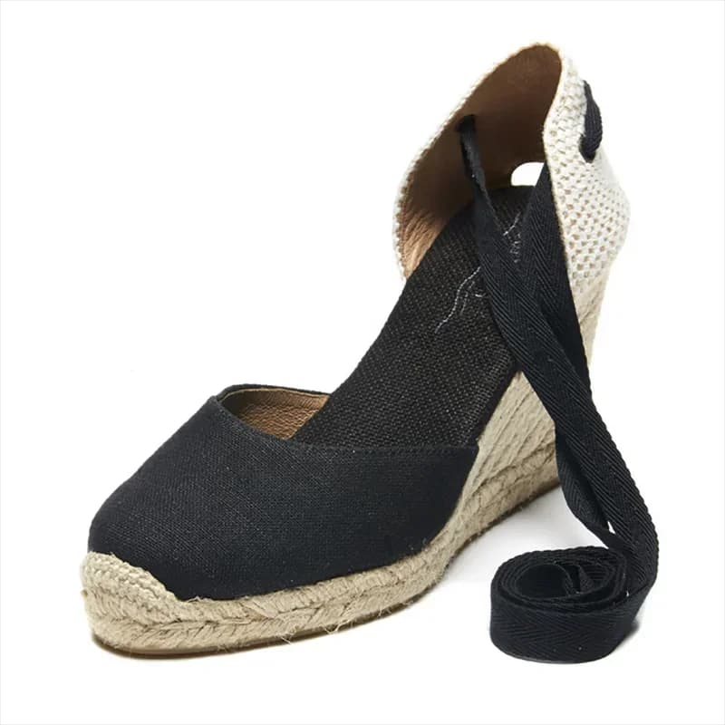 Sandali con zeppa comfort da donna con tacco alto intrecciato scarpe estive cave punta tonda con sandali con plateau e cinturino alla caviglia