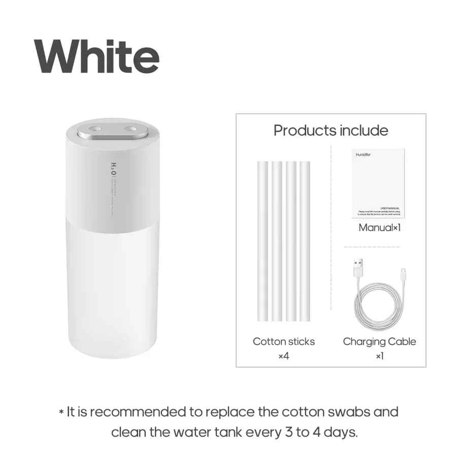 Umidificatore d'Aria Ricaricabile Wireless con Doppio Ugello Nebbia Fredda e Luce Notturna LED Mini per Ufficio Auto Casa Regalo di Compleanno per la Famiglia