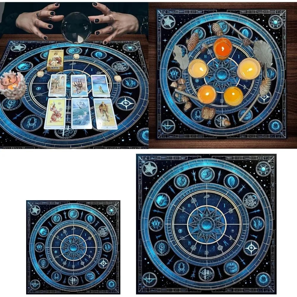 1 pz Tappeto per Carte dei Tarocchi con Ruota Astrologica Celeste, Tappetino per Altare, Tappetino Decorativo per Carte, Accessori per Stregoneria e Astrologia
