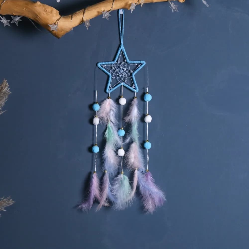 Cute with Light Dreamcatcher Ornament Feather Decor Boho Style Hanging Decor Wall Hanging Home Wall Decor