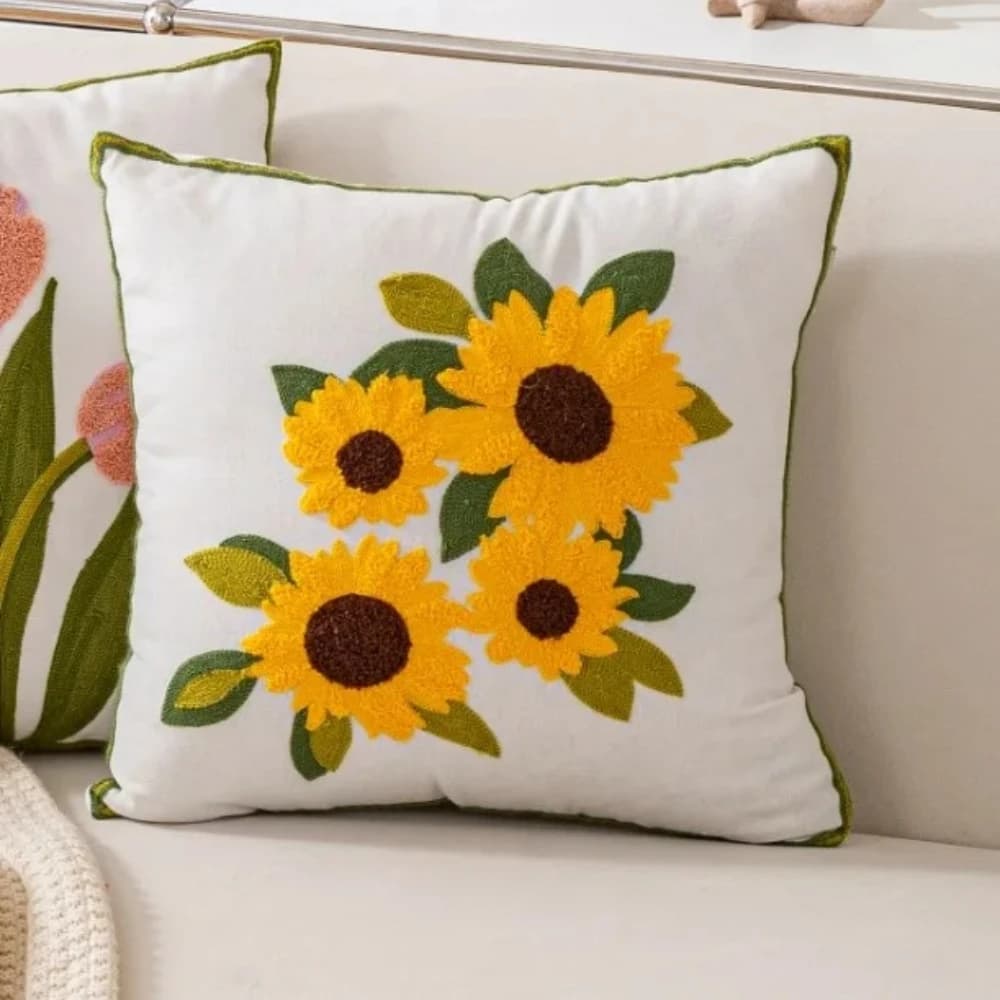 Set of 2 Embroidered Throw Pillow Cover 18x18Inch Boho Decorative Pillow Cover with Zipper for Living Room Couch Sofa Cushion