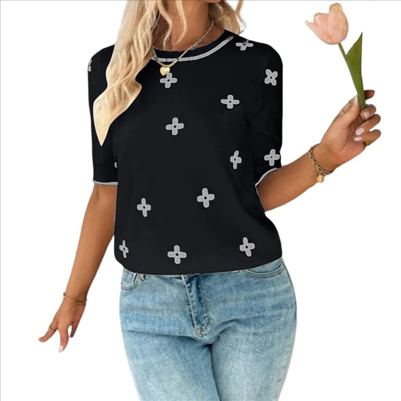 ABRT-Top estivi da donna maglioni eleganti casual a maniche corte girocollo top in maglia camicetta ampia camicie basic