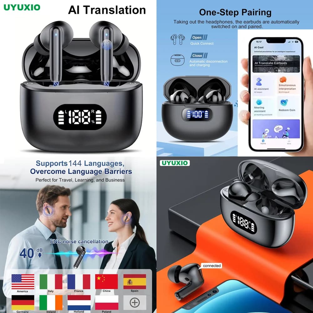Nuove Cuffie Wireless con Traduzione Linguistica AI, Display LED e Traduzione in Tempo Reale - Auricolari Wireless di Tendenza