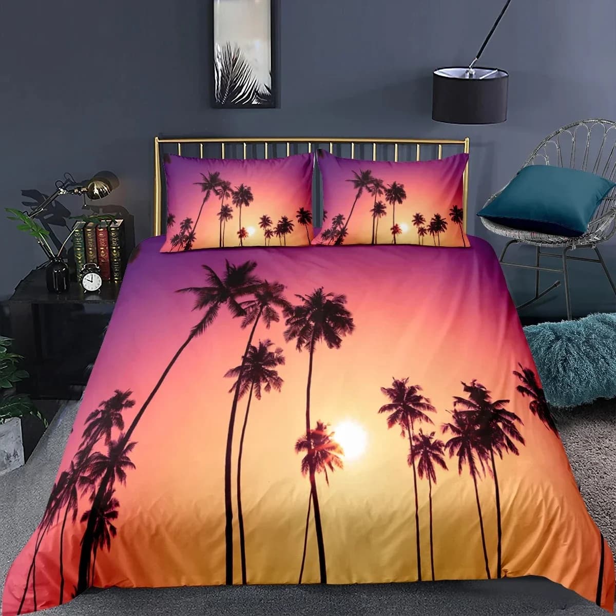 Set of coconut tree bedding Beach Sea Sky Palm King Queen Set cushion cover Federa Bed linen Adult Kid Queen King Size