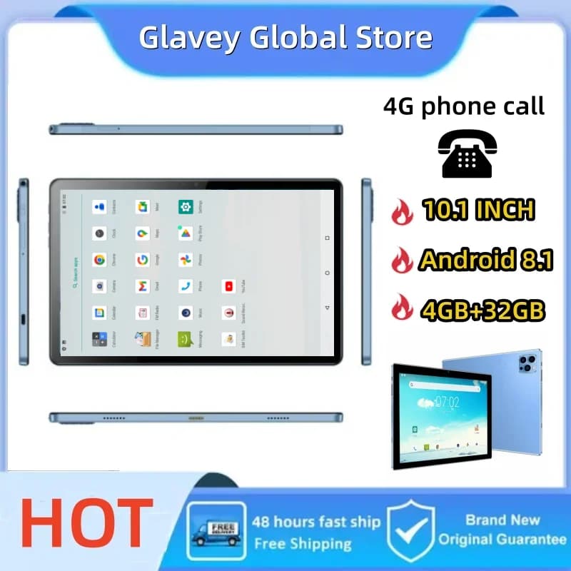 NUOVO Telefono 4G con Chiamate, Type-C, 10.1" Android 8.1 M31 MT6750 Quad-Core, 4GB RAM, 32GB ROM, 1280 x 800 IPS, Doppia Fotocamera, 2 Schede SIM