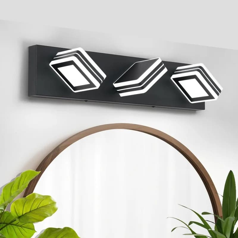 Modern 3-Light LED Vanity Mirror Light, Matte Black Acrylic Wall Lighting for Bathroom