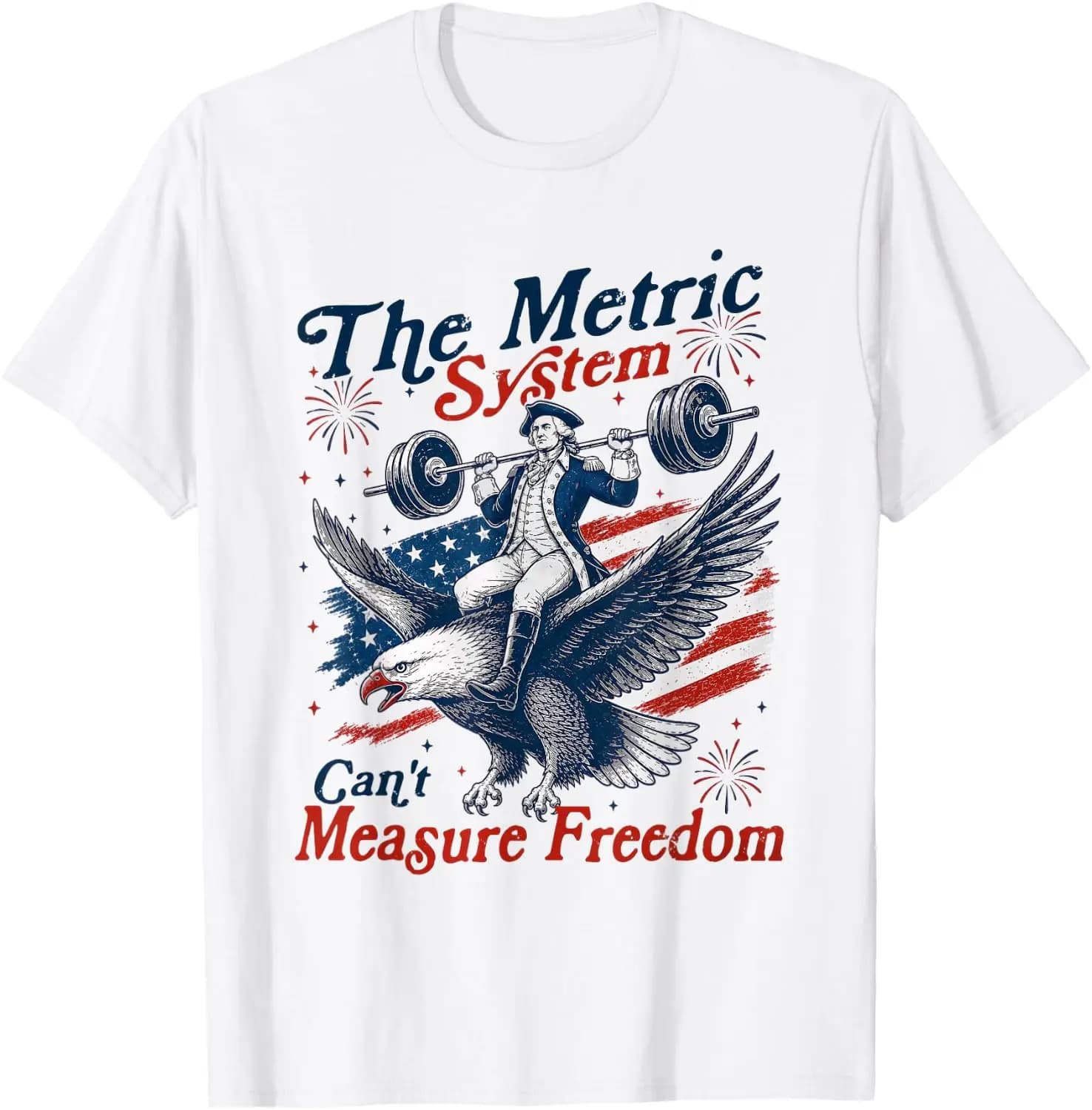 The Metric System Can't Measure Freedom Eagle USA Flag T-Shirt Summer Short-Sleeved Breathable Sweat-Wicking Versatile Trendy