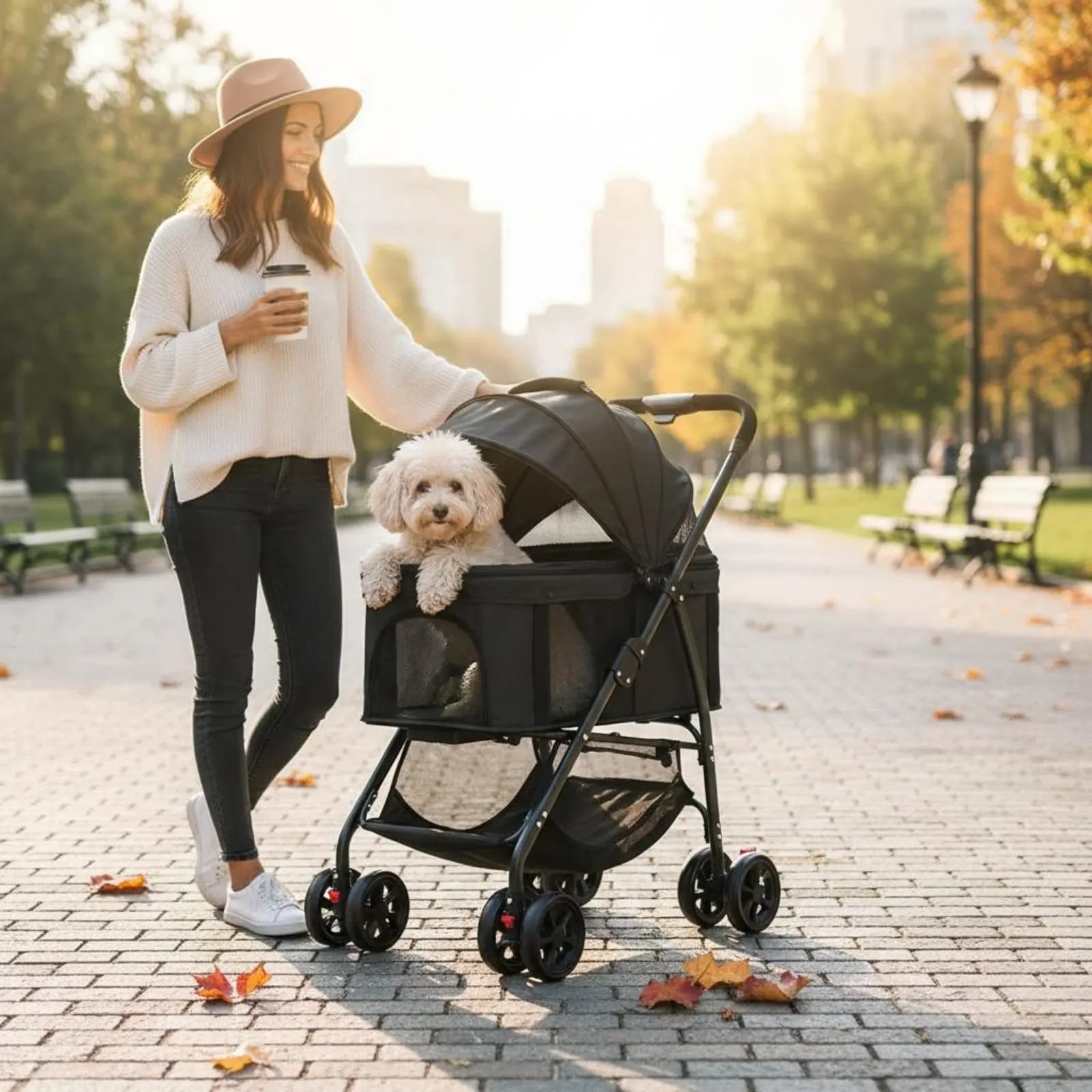 Trasportino Pieghevole per Animali Domestici con Ruote Girevoli, Trasportino Rimovibile Leggero per Cani e Gatti, Carrello Portaoggetti per Animali