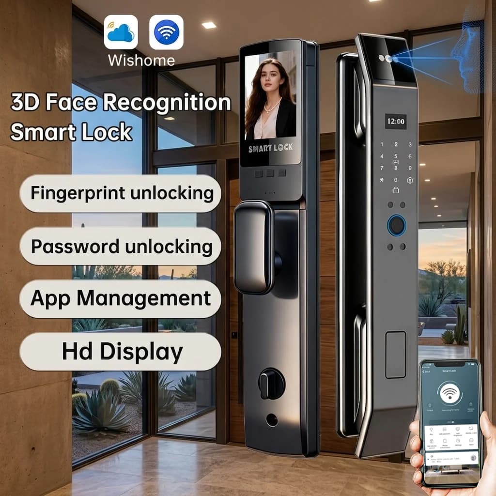 Serratura Intelligente WiFi Wishome con Riconoscimento Facciale 3D e Impronta Digitale, Controllo tramite App