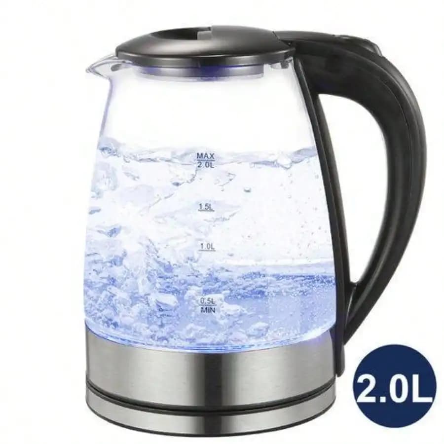 Wasserkocher Glas 2.0L Glaswasserkocher LED Edelstahl 1800W Teekocher senza BPA