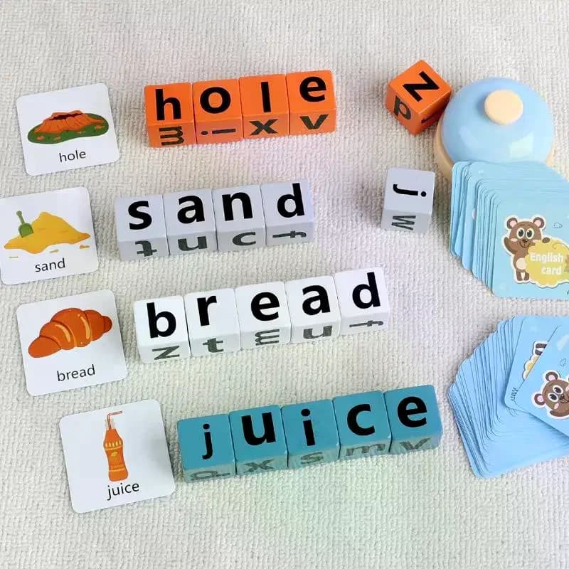 1 Set Spelling Cube Flash Cards With Bell Tabletop Game English Word Formation Game Puzzle Toys Early Childhood Llearning Aids