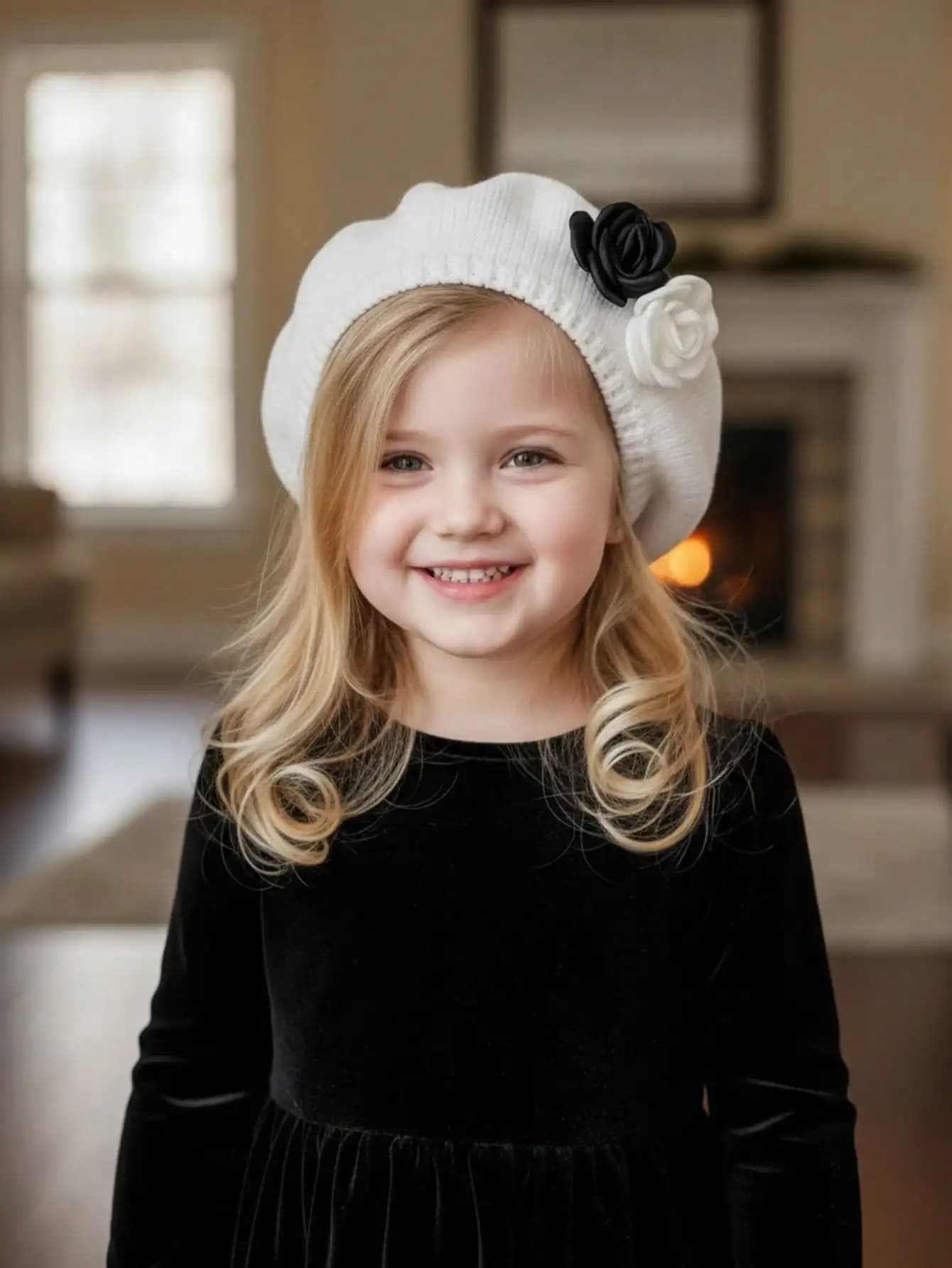1Pcs Little Girls Knitted Beret Hat With Bow Decor,Kids Stylish Painter Cap Daily Matching Accessory