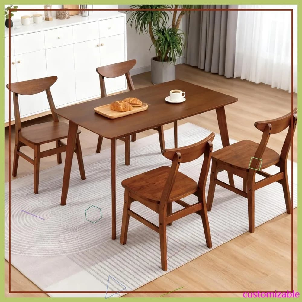 Set da Pranzo in Legno Massello Stile Fattoria da 110 cm per 4 Persone con Sedie Curve, Ideale per Cucine di Piccoli Appartamenti