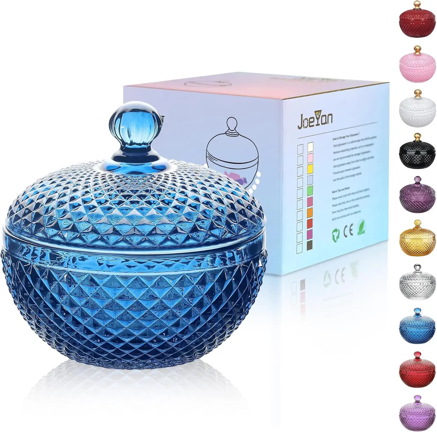 Barattoli in Vetro Blu da 12 oz con Coperchio, Contenitori a Forma di Diamante per Caramelle, Ideali per Cucina e Bagno