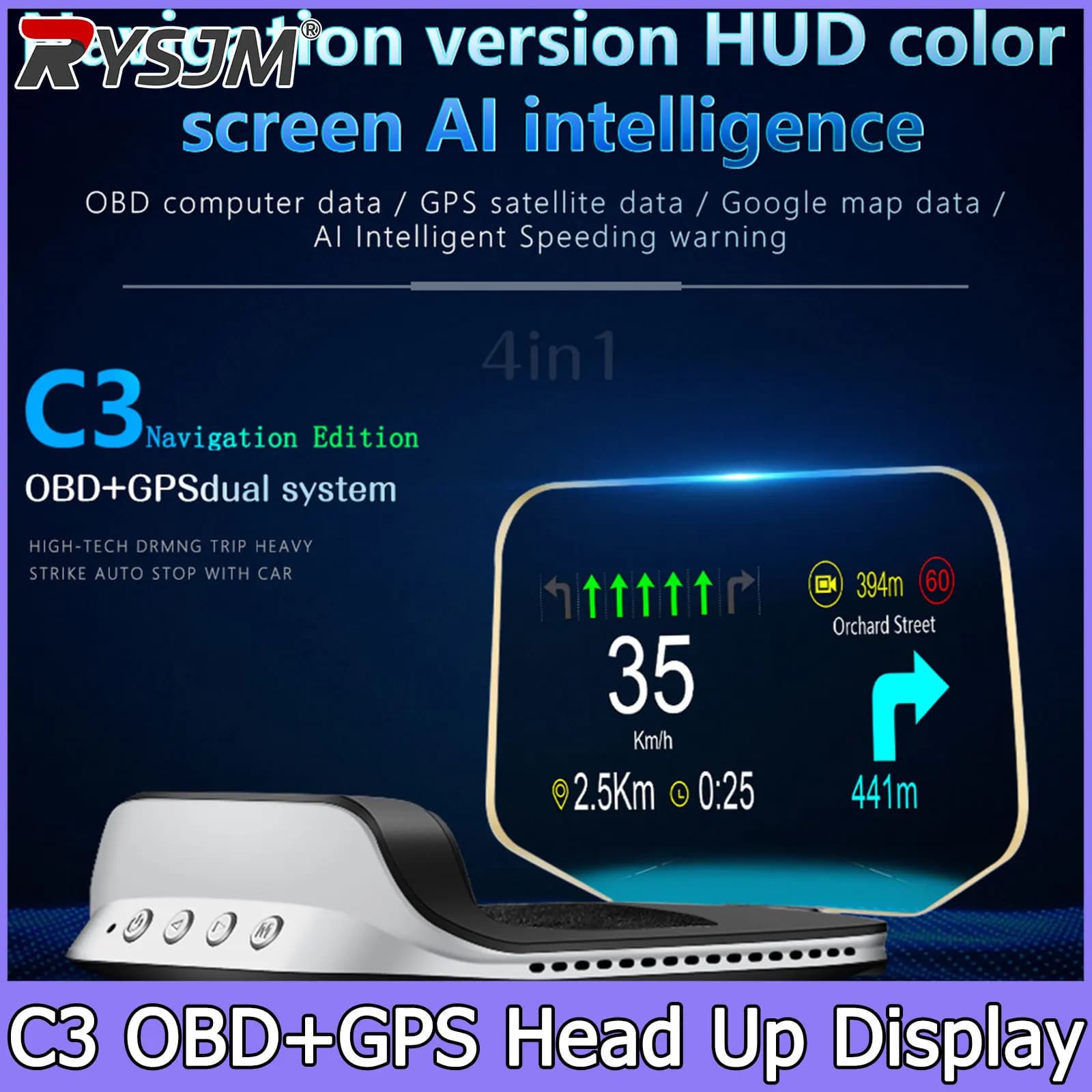 With Navigation GPS OBD2 Speedometer C3 HUD Car Electronic Auto Projector HUD Protable Head Up Display Car Accessories