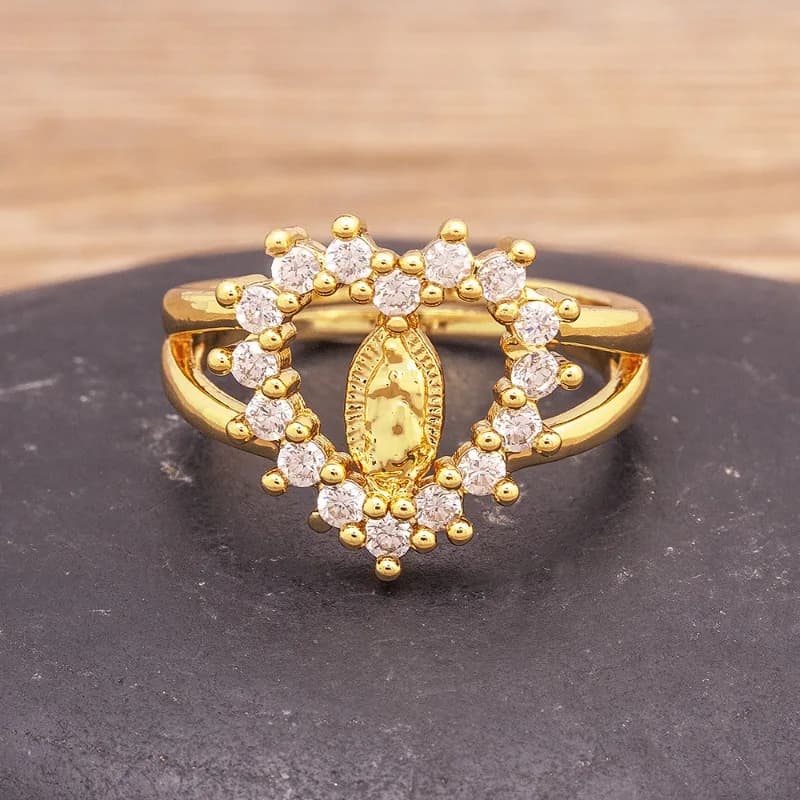 Anelli con cuore della Vergine Maria con zirconi per donna Anello con ritratto della Vergine Maria in acciaio inossidabile Regalo di gioielli per fidanzamento di nozze per feste femminili