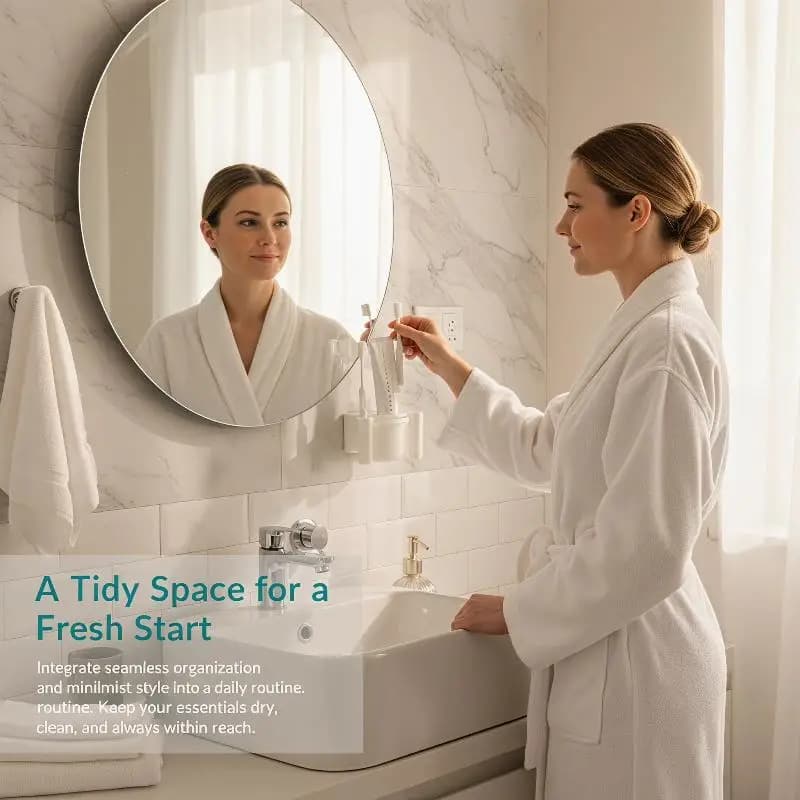 Wall-Mounted Toothbrush Holder Toothbrush Cup Small Self-Adhesive Storage Box For Home Bathroom Kitchen