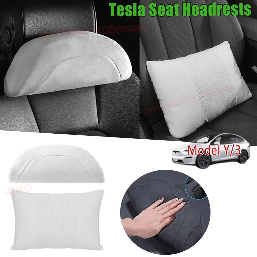 Ergonomic Neck Headrest Lumbar Pillow for Tesla Model Y/ 3 Suede Fabric Soft Comfort Pressure Relief Car Accessory