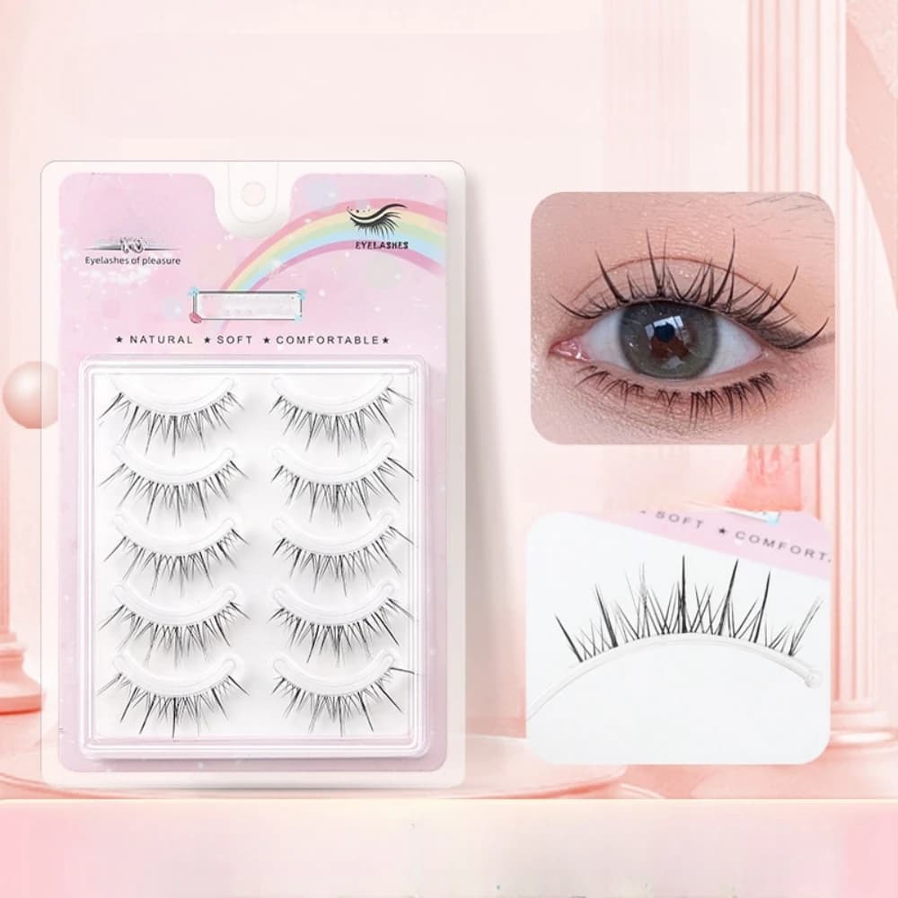 5 paia di ciglia finte ondulate con stelo trasparente, applicazione facile, aspetto naturale, senza formaldeide, strumento cosmetico per il trucco di bellezza
