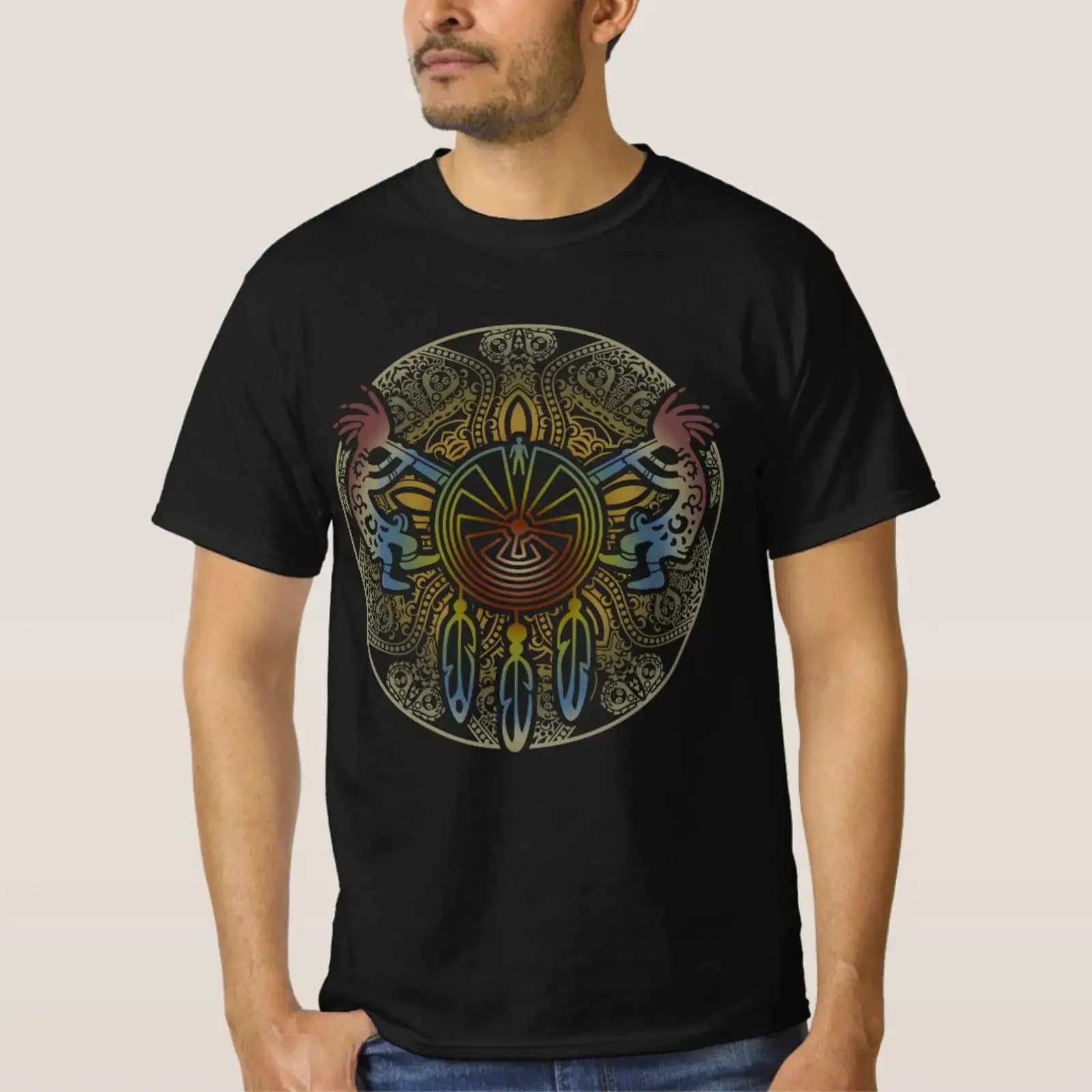 Kokopelli Duo Man In The Maze Dreamcatcher 1 T Shirt vintage Washed Breathable Slightly Comfortable Stylish homme Soft