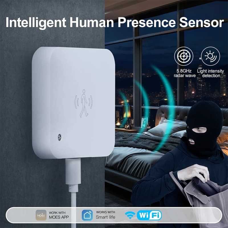 Tuya WiFi Sensore di presenza umana intelligente Rilevazione di movimento Sensore di luminanza della luce Notifica app cablata Assistente domestico Smart Life