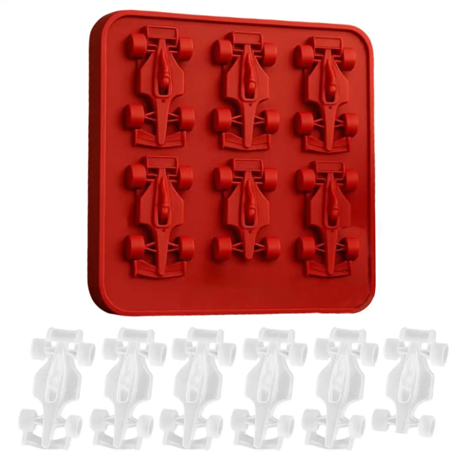 Stampo per ghiaccio in silicone 16x16 cm Stampi per ghiaccio in silicone a 6 griglie per congelatore Riutilizzabili a rilascio facile Creatore di cubetti Gadget da cucina Forma di auto da corsa
