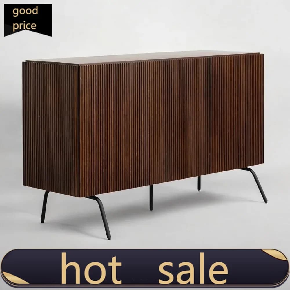 Bestseller: Credenza moderna con 3 ante, mobile buffet con design a scanalature verticali e gambe in metallo, mobile contenitore