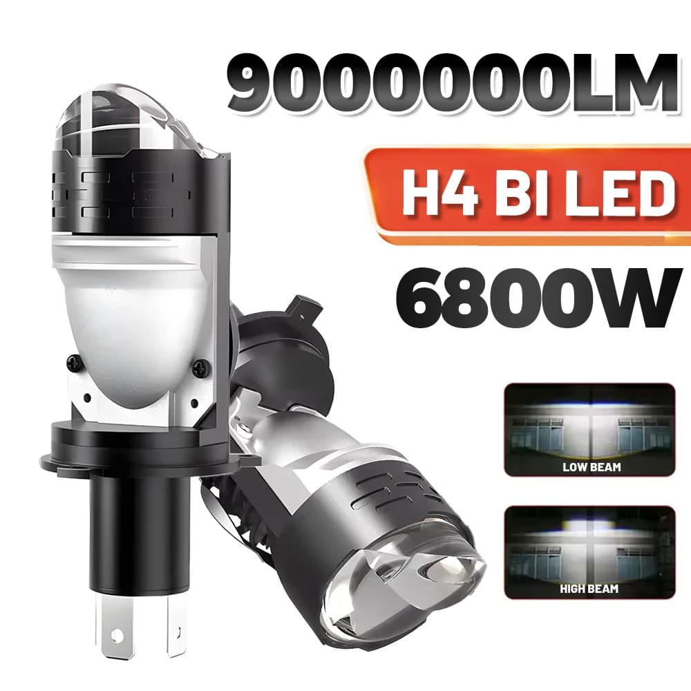 Lampadina LED H4 Bi da 6800W con Lente Mini Proiettore Canbus, Super Luminosa 9.000.000LM 6000K, Luce Alta/Bassa per Auto e Moto 12V