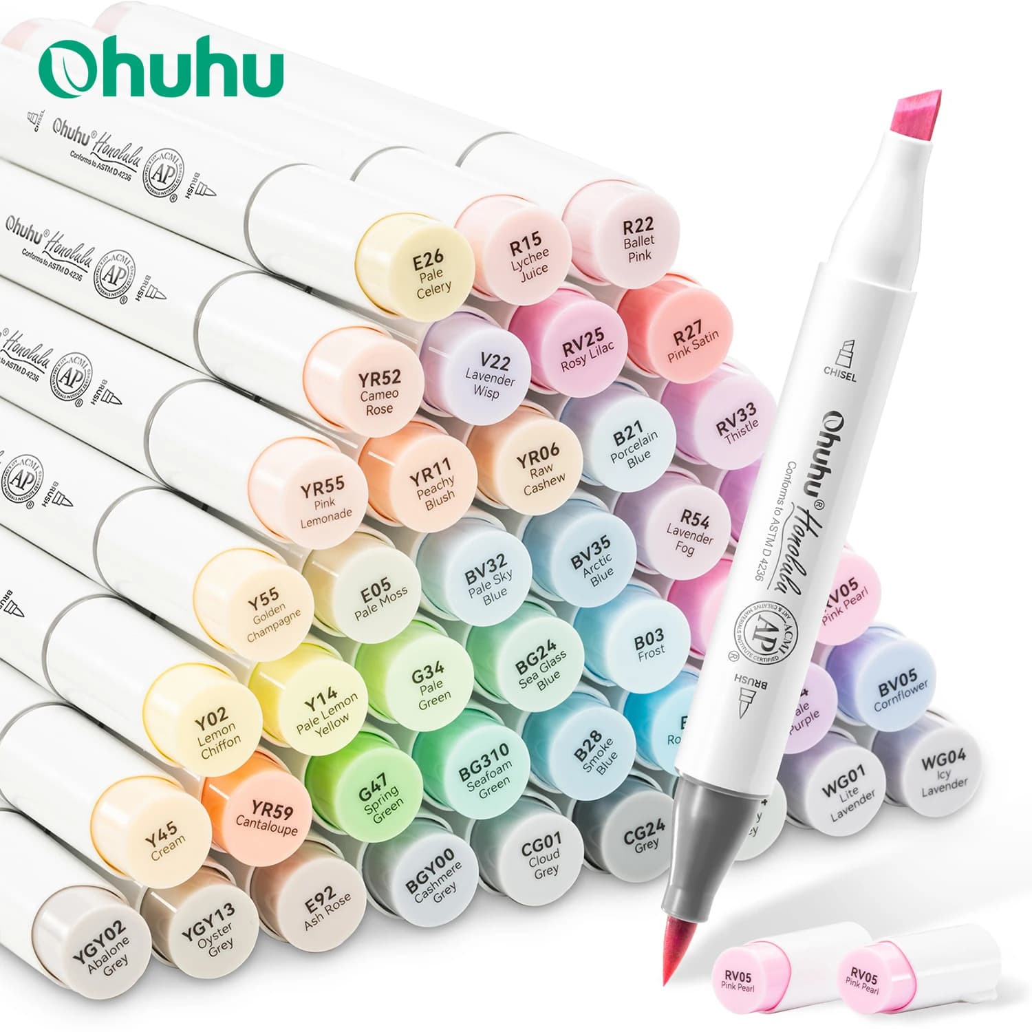 Ohuhu Honolulu 48 pennarelli colori pastello set pennarelli artistici alcolari ricaricabili doppie punte schizzi disegno materiale scolastico d'arte