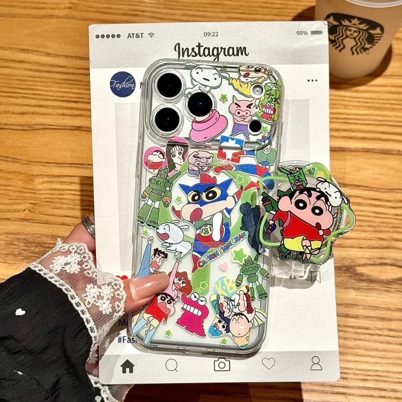 Carino Crayon Shin-chan Superman robot Magsafe Custodia di ricarica wireless per iPhone 11 12 13 14 15 16 17 Pro Max Plus Supporto magnetico