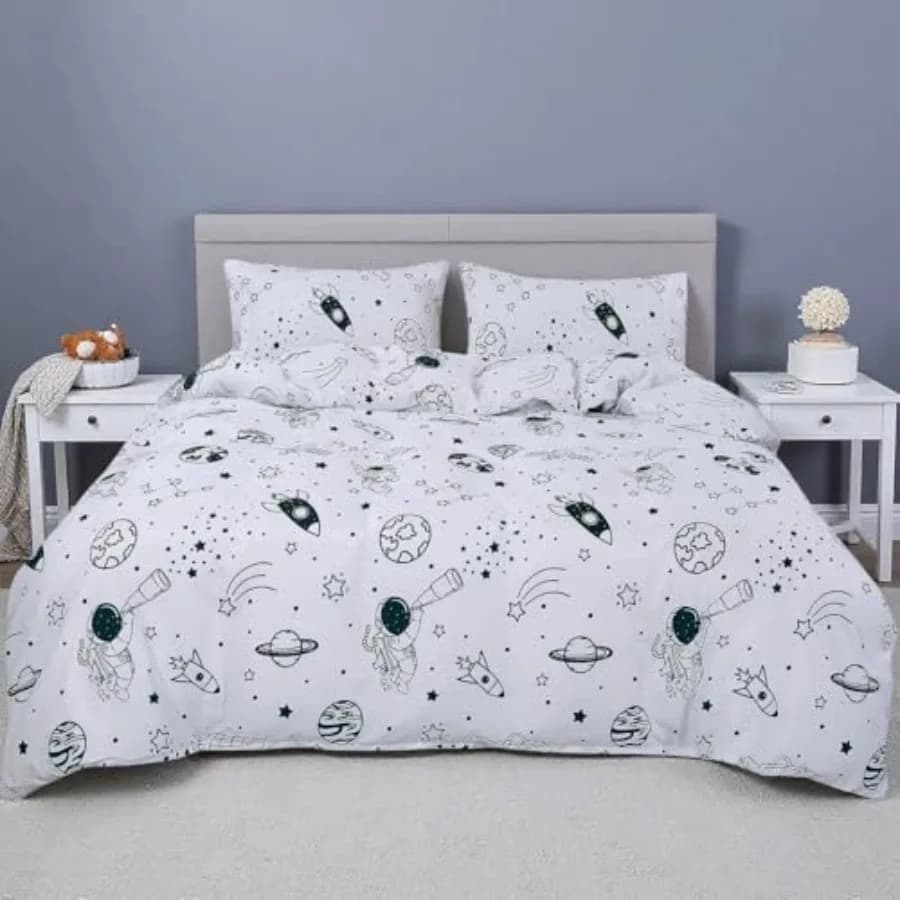 3Pcs White Duvet Cover, Bedding, Galaxy Duvet Cover, for Toddlers,Boys Teens and Girls, no Comforter, Microfiber Black and Whit