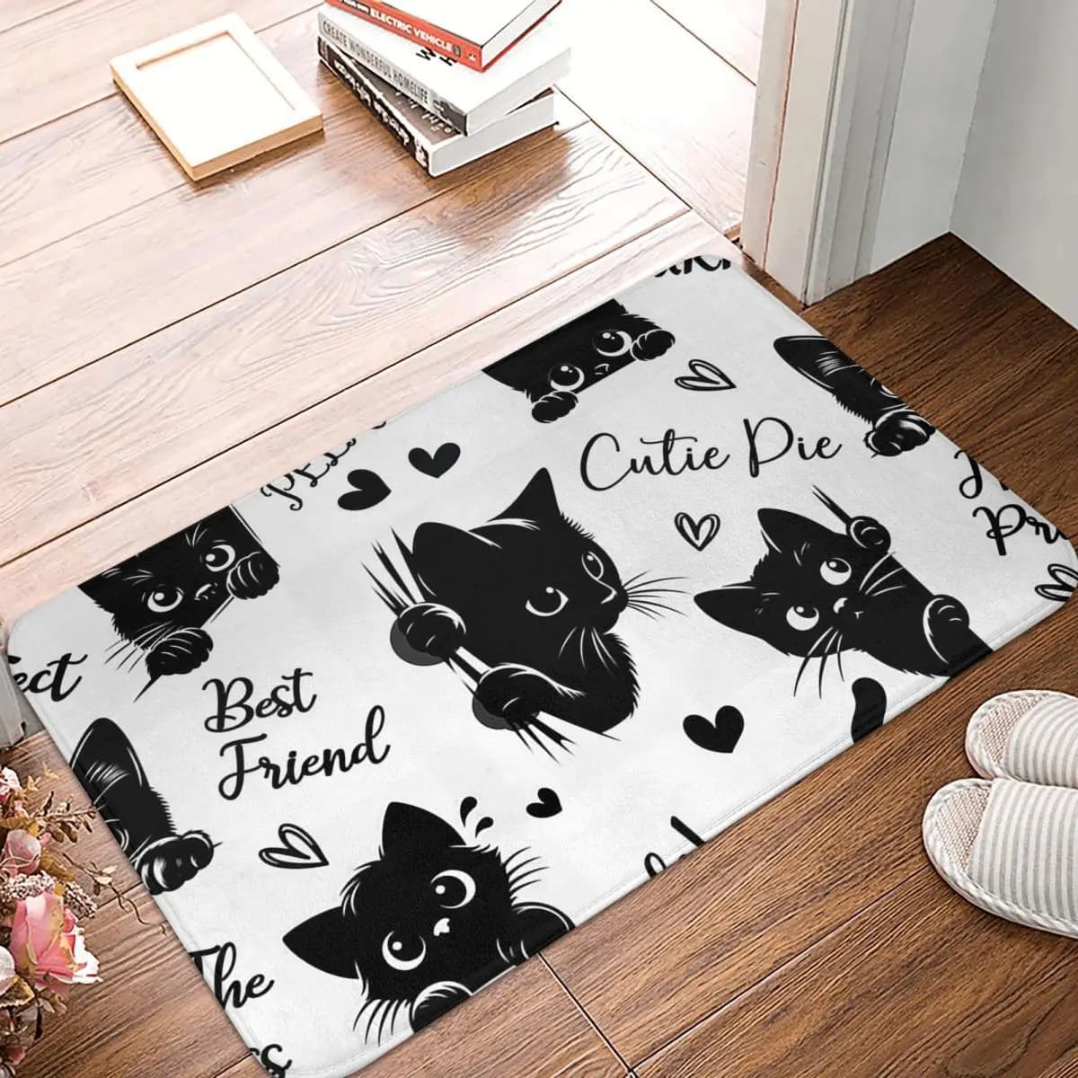 Cute Black Cat And Sayings Pattern Doormat Kitchen Entrance Home Floor Mat Non-slip Carpet Rug for Living room Footpad Mats