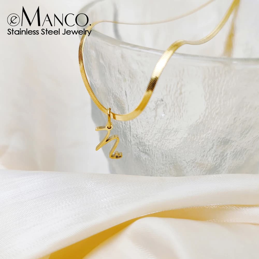 EManco stainless steel necklace in minimalist style with snake chain and customizable pendant with letter, fashion accessory for everyday commuting.